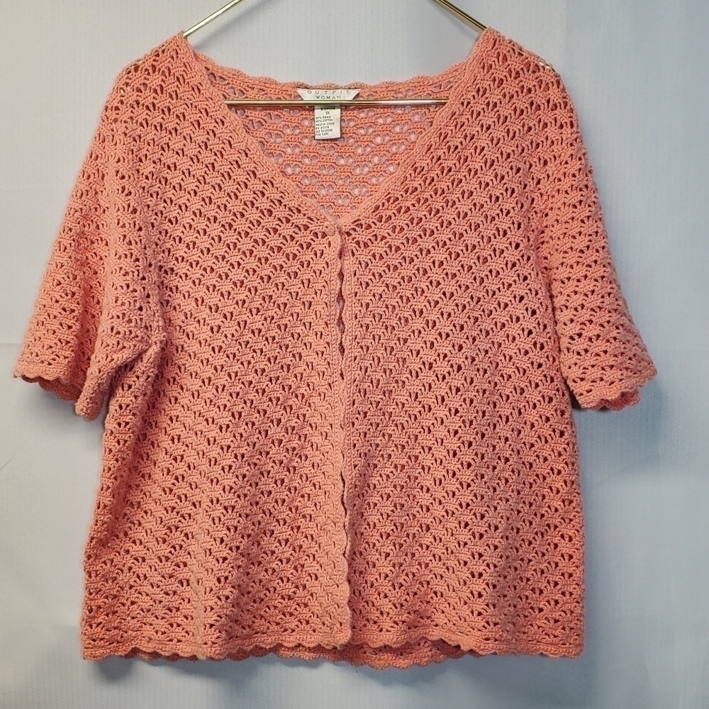 Vintage Crochet Muted Coral/Peach Knit Cardigan